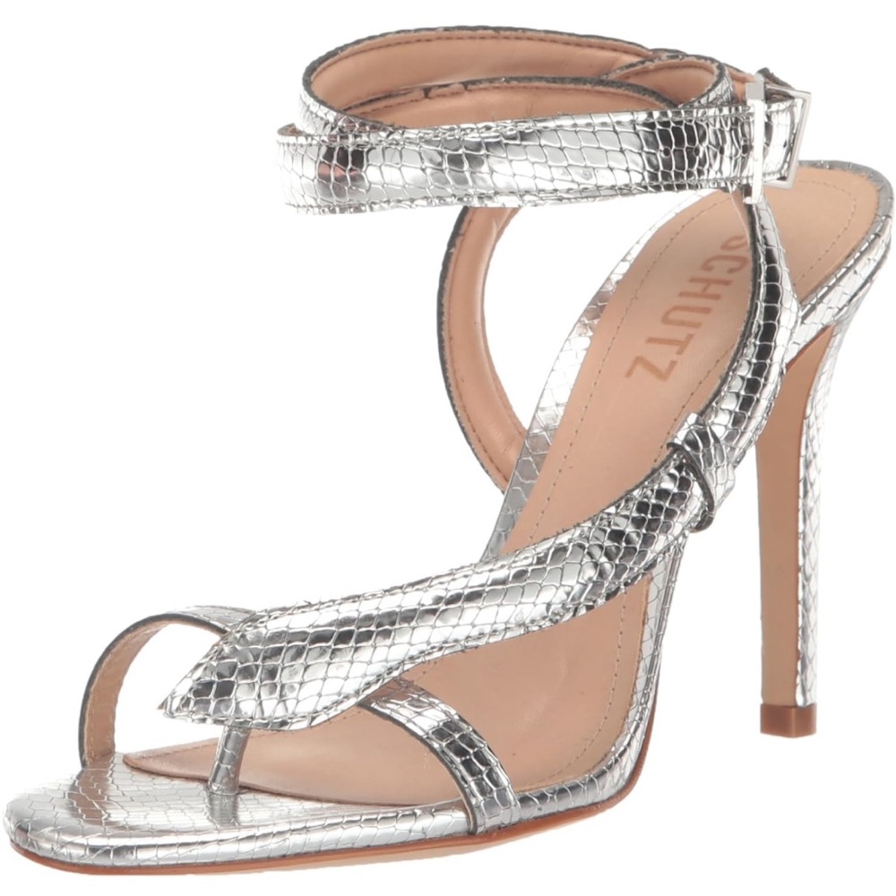 Metallic silver Schutz heeled sandal